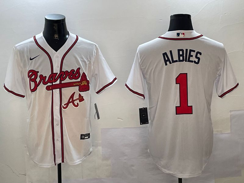 Men Atlanta Braves 1 Albies White Game 2024 Nike MLB Jersey style 3